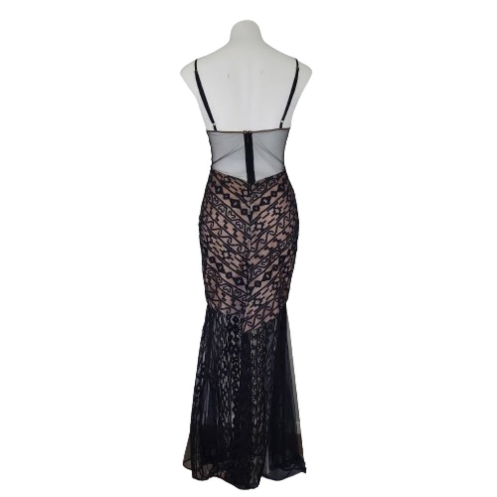 Luxxel Floor length Body Con Low cut, Sheer Evening Gown, Black, Small - Picture 3 of 16